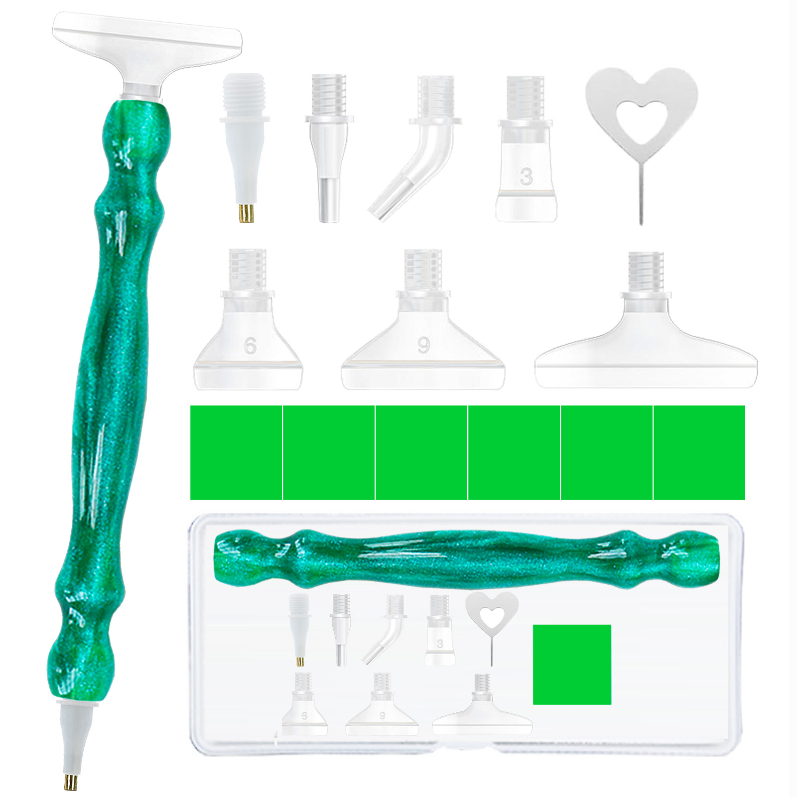 Resin Art And Craft - Diamond Paintbrush Set (Green), Comfortable Ergonomic