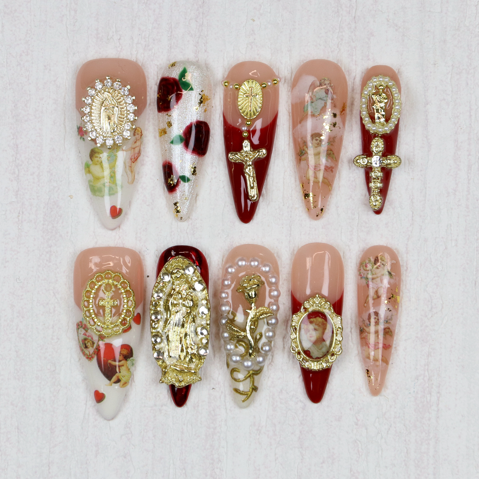 Resin Art Mary - 10Pcs Luxury Long Stiletto Press On