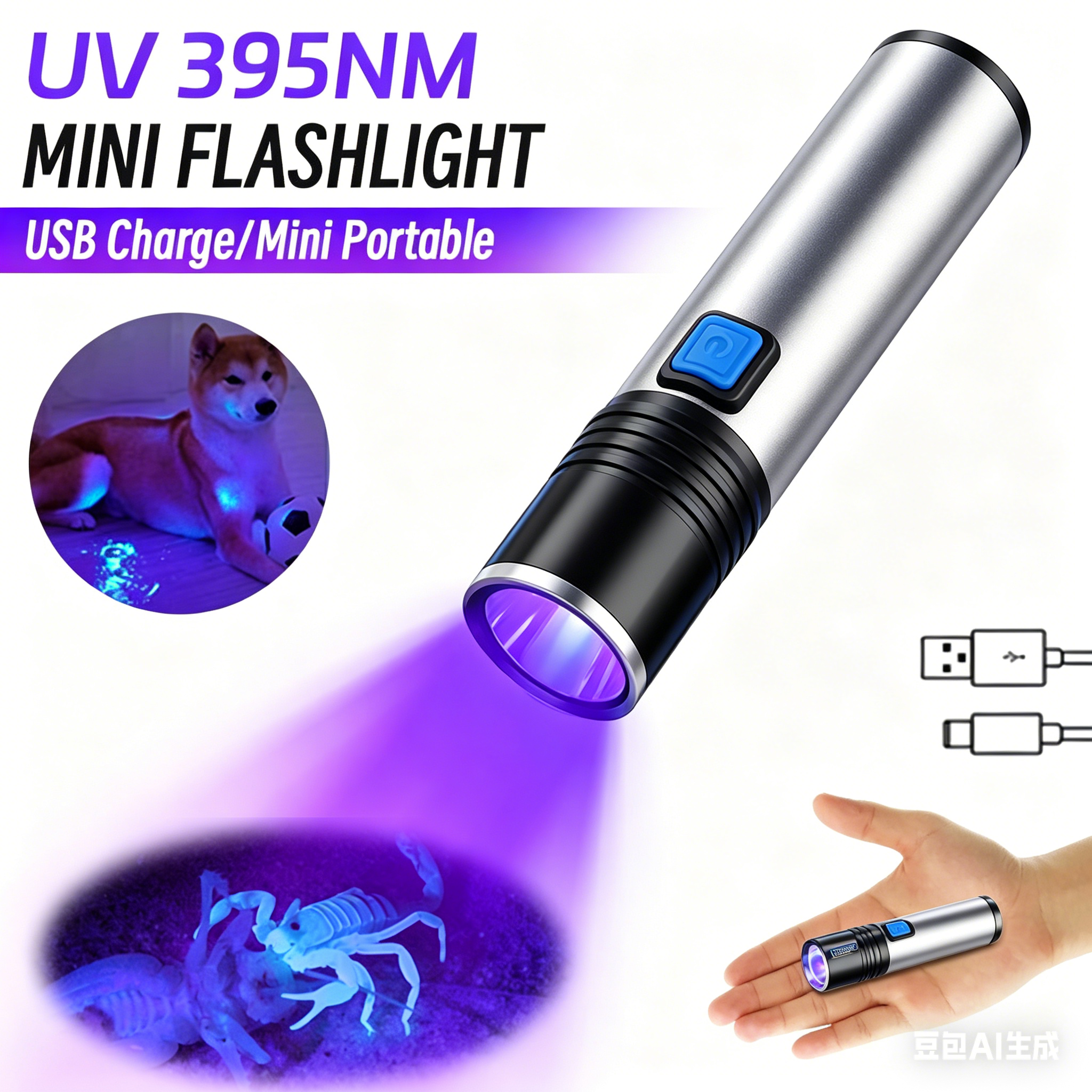 Resin Art Uv Light - USB Rechargeable Zoomable UV Flashlight,395nm Blacklight