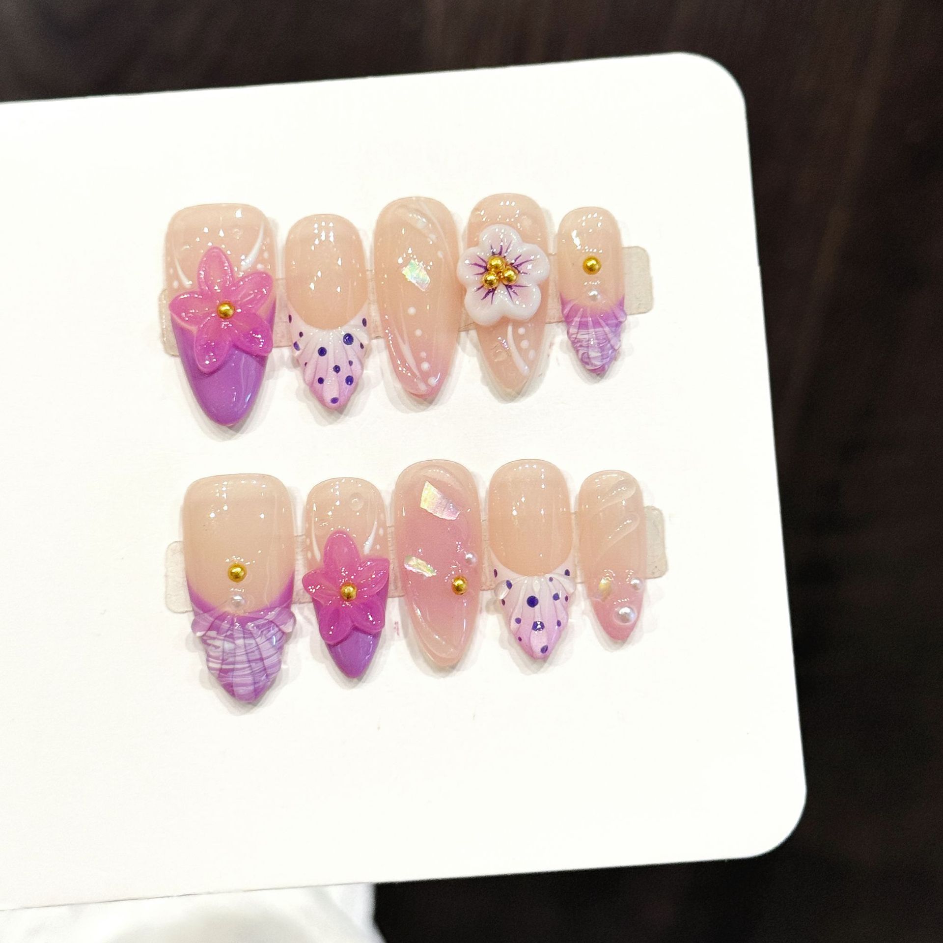 Resin Art Purple - 10pcs Pure Hand Pressed Almond Nail