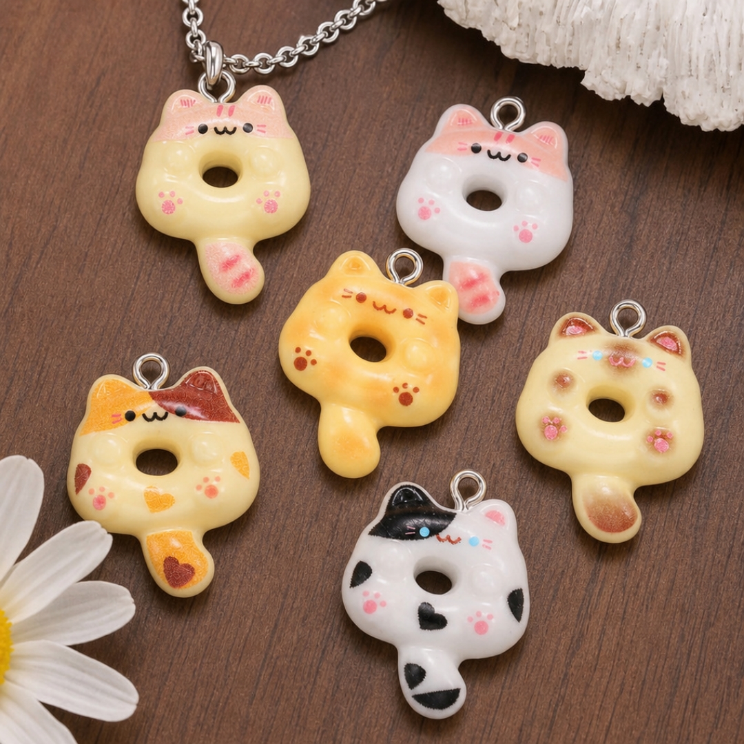 Resin Art Jewellery Kit - 10Pcs Kawaii Cartoon Cat Resin Charms