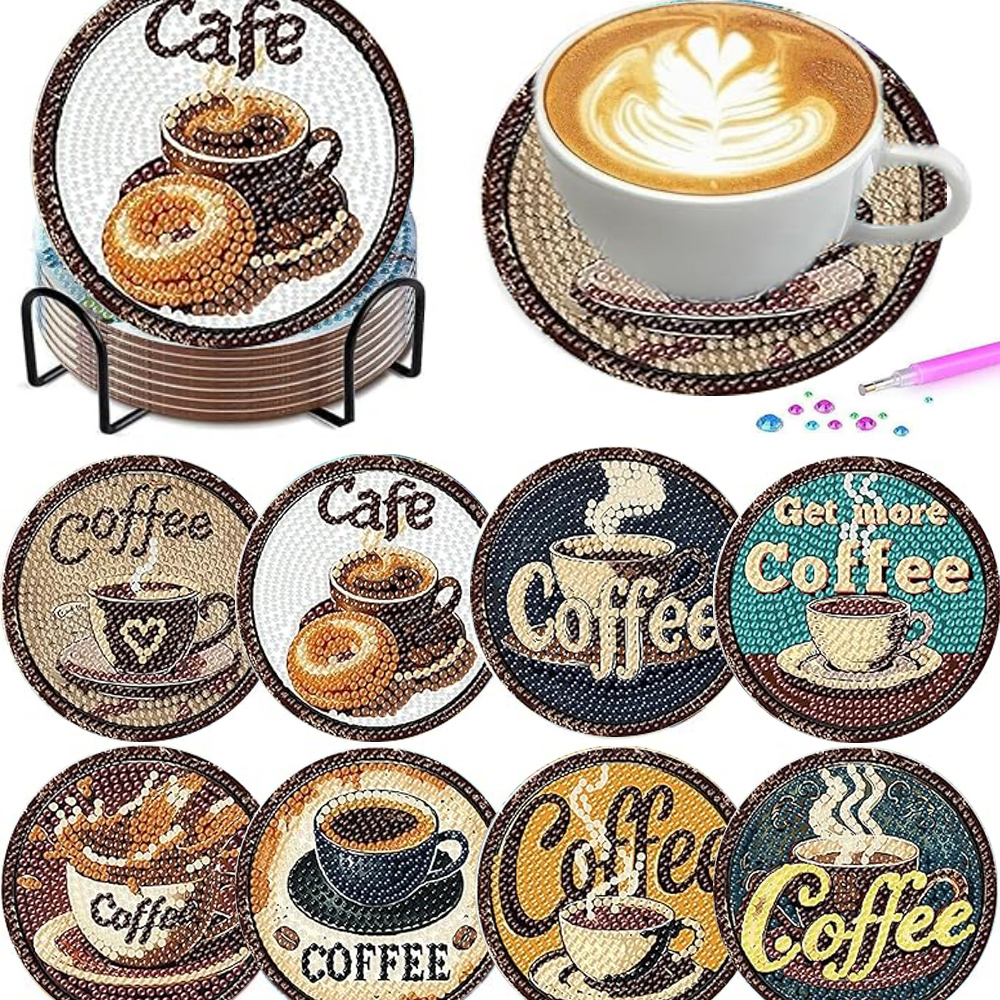 Resin Art And Craft - 8 pieces/set of diamond painted coaster