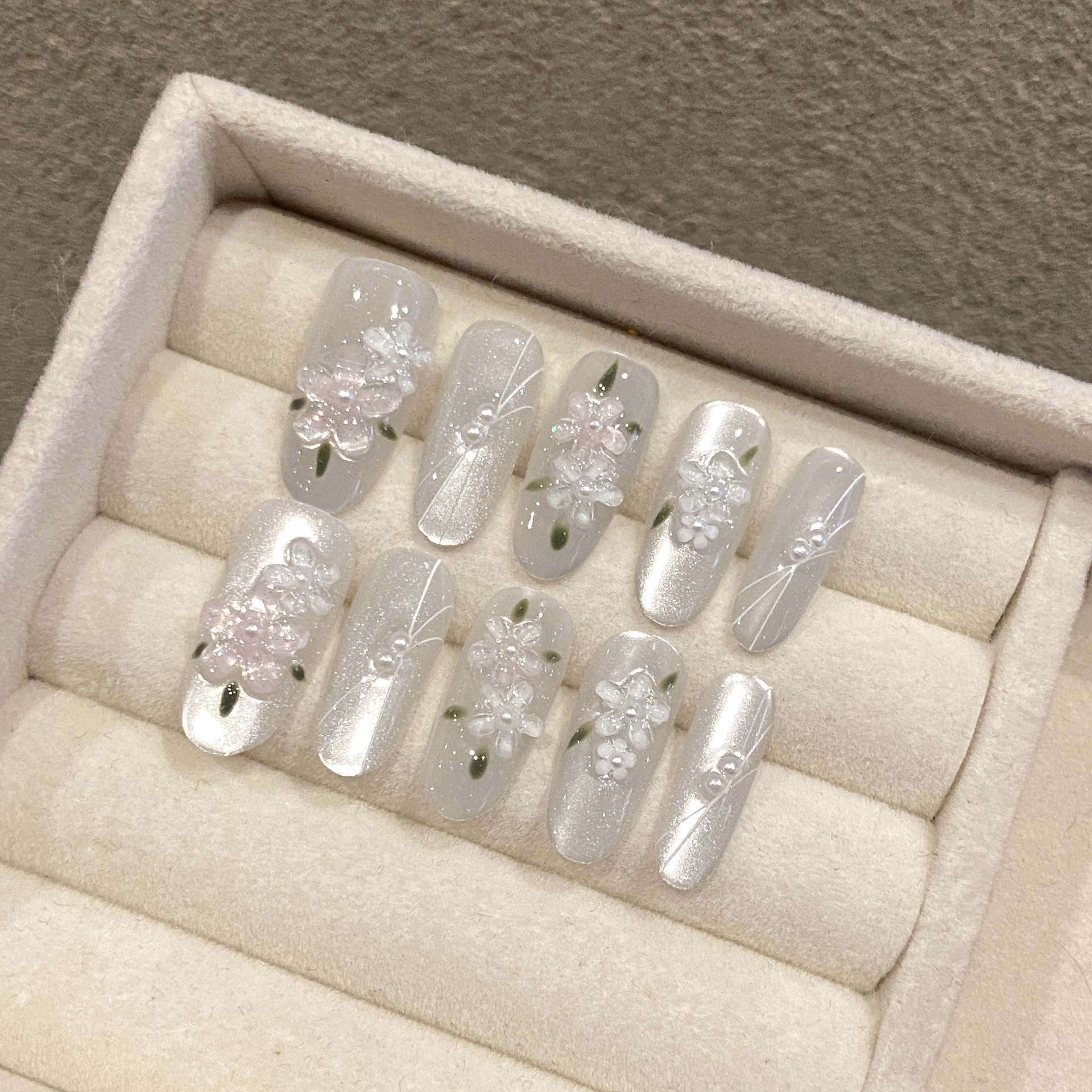 Resin Art Design - 10pcs Glitter Sliver Press On Nails
