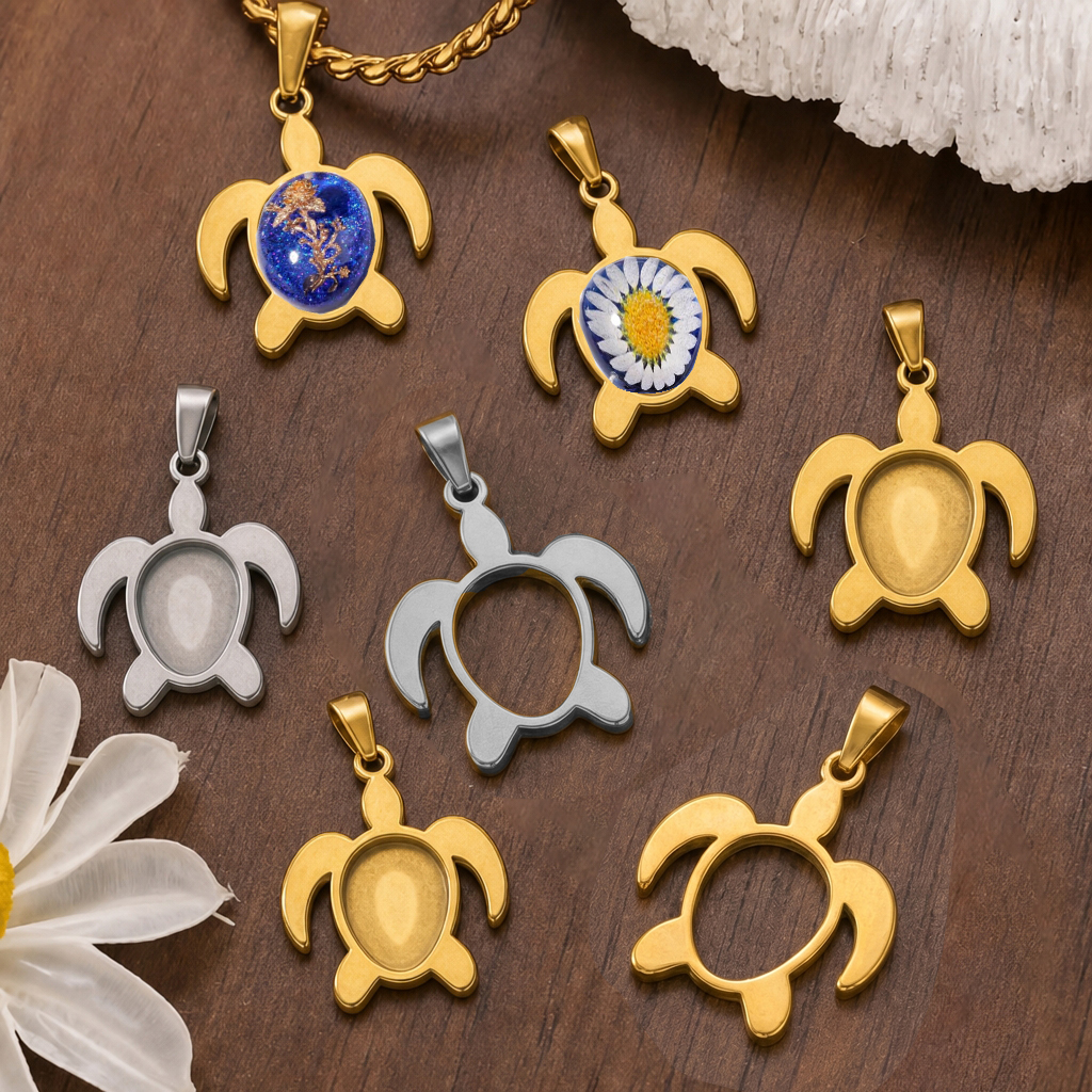 Resin Art Jewellery Kit - 5pcs Stainless Steel Turtle Pendant Fit