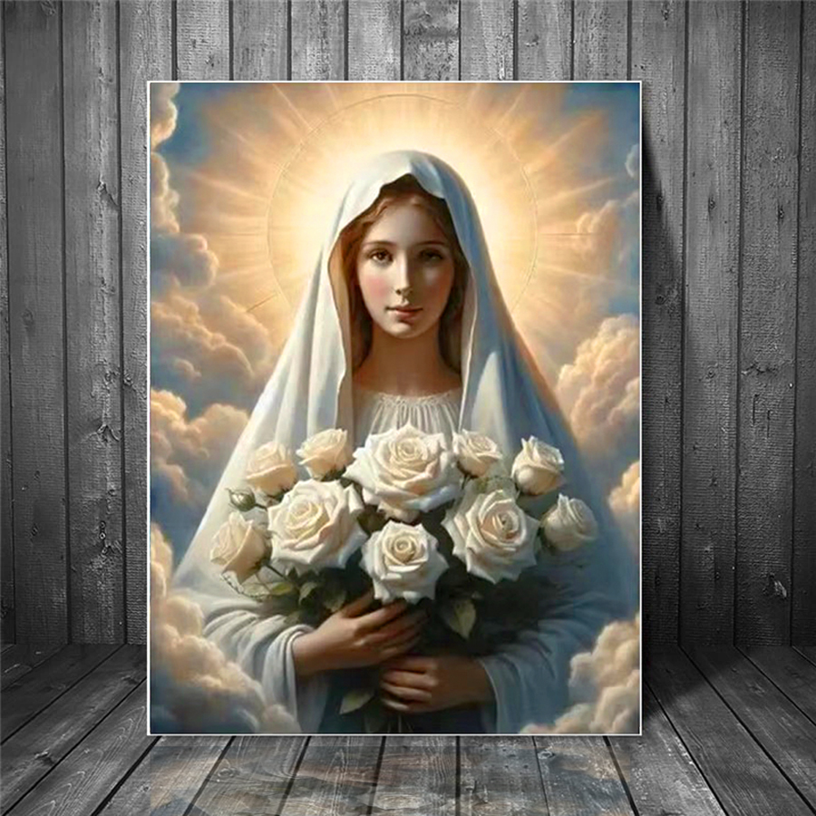 Virgin Mary holding white rose - Resin Art Mary ulasan dan harga