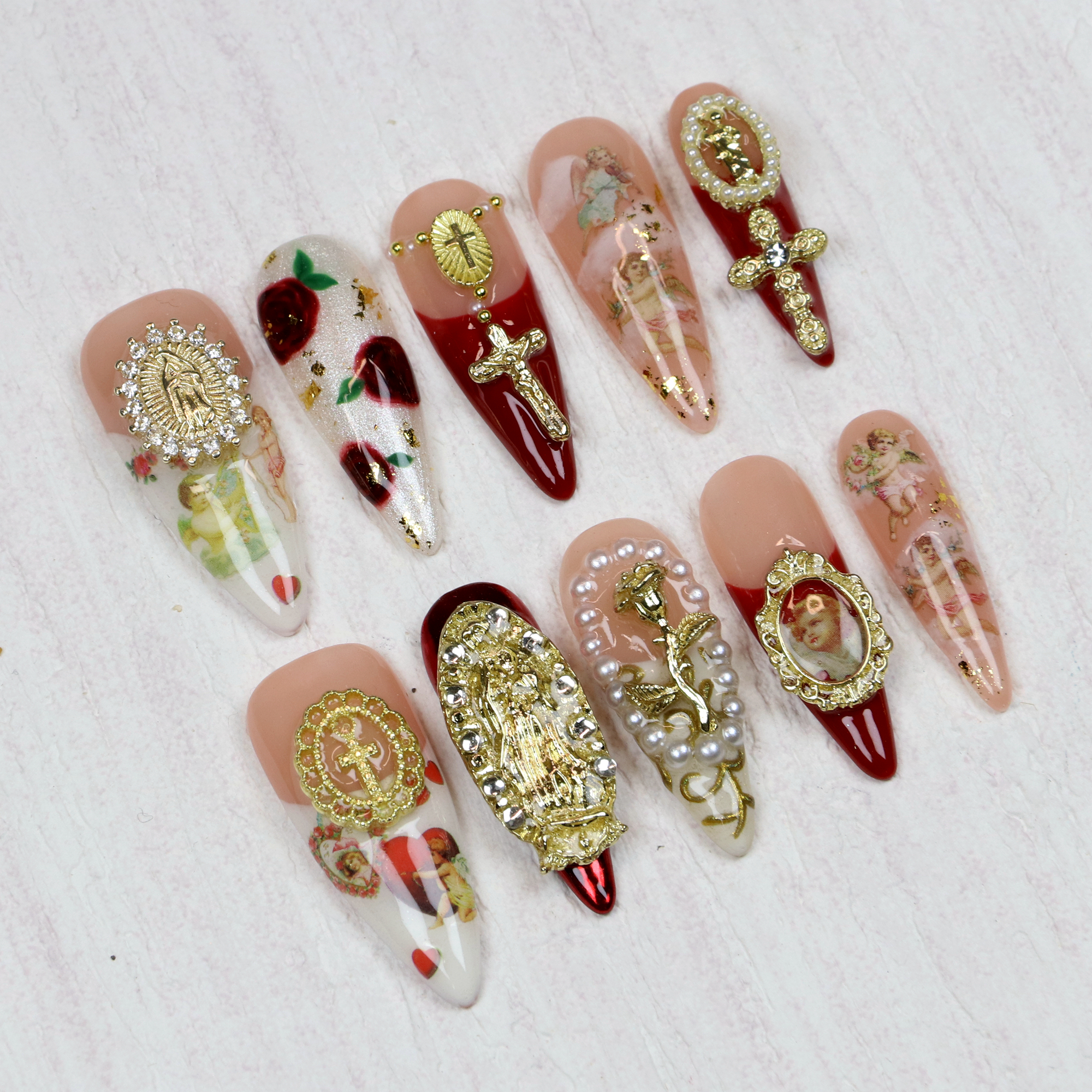 10Pcs Luxury Long Stiletto Pre - Resin Art Mary ulasan dan harga