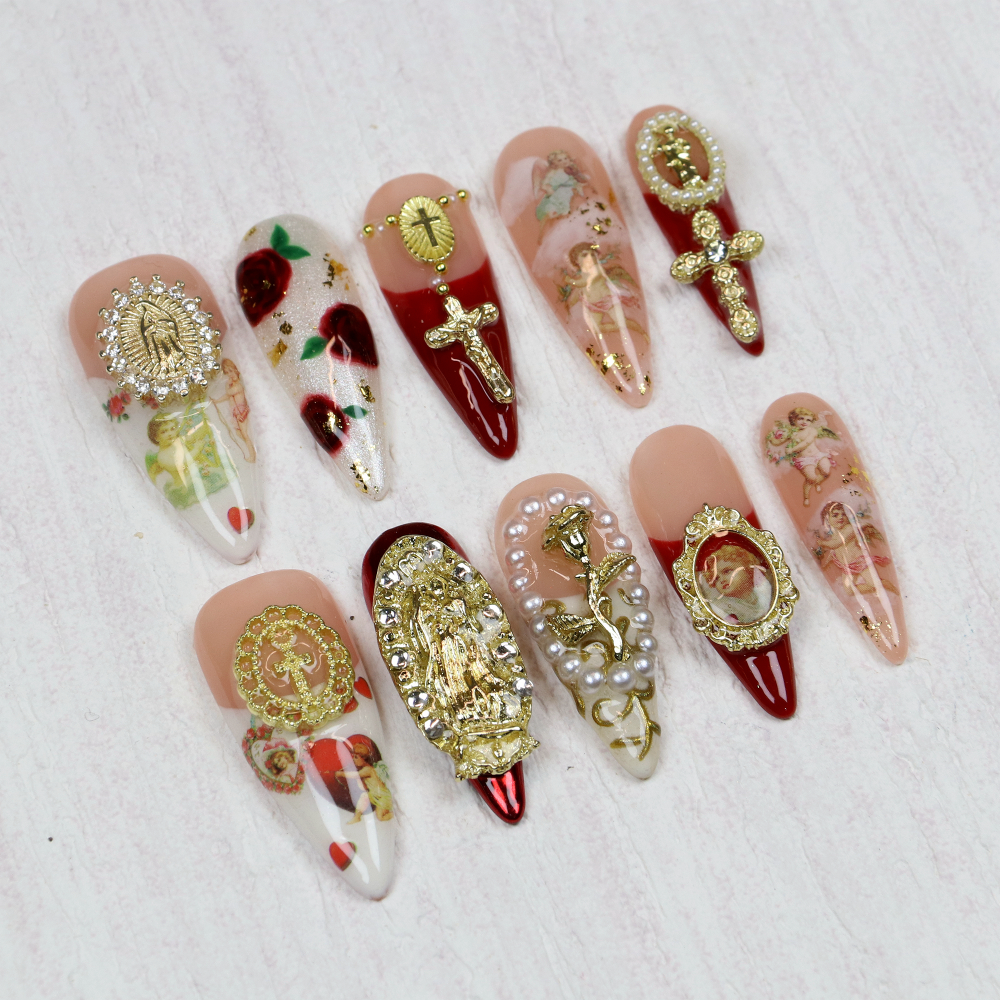 10Pcs Luxury Long Stiletto Pre - Resin Art Mary ulasan dan harga