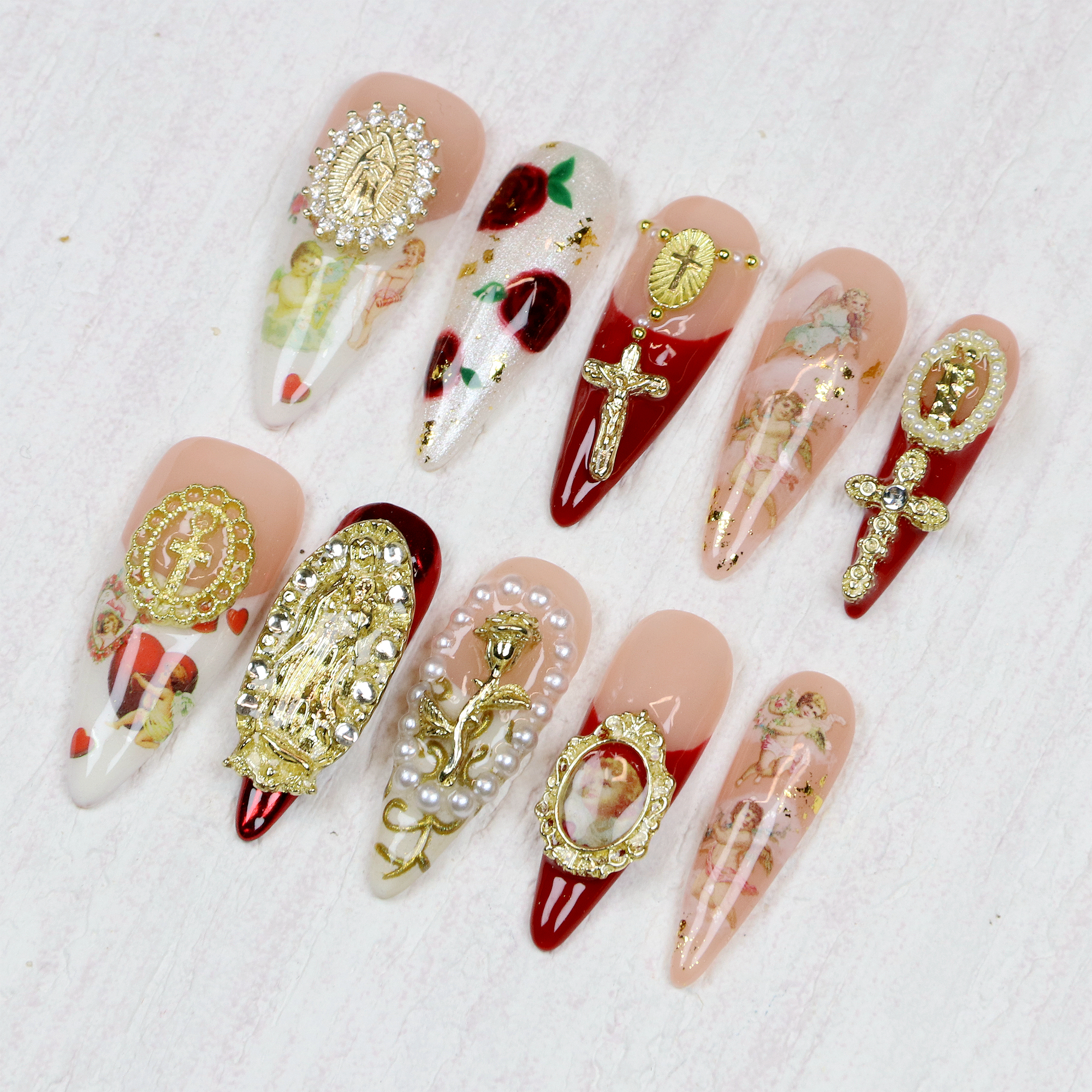 10Pcs Luxury Long Stiletto Pre - Resin Art Mary ulasan dan harga
