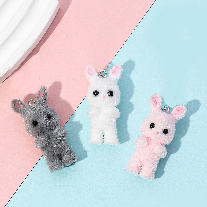5pcs/lot Cute Flocking Rabbit  - Resin Art Jewellery Kit ulasan dan harga