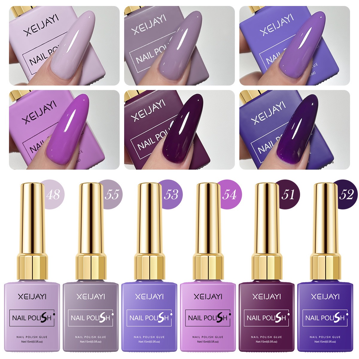 6PCS/SET 15ml Gel Nail Polish  - Resin Art Purple ulasan dan harga