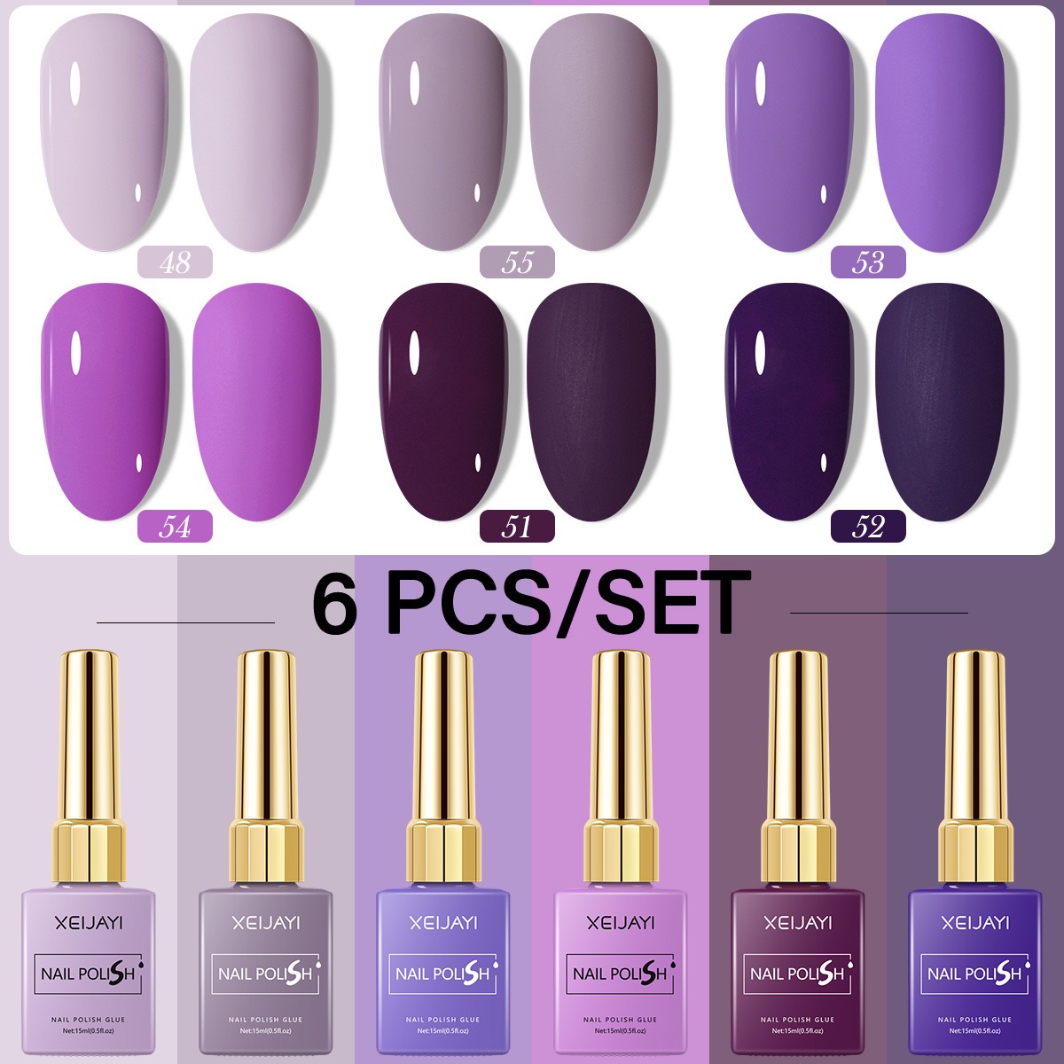 6PCS/SET 15ml Gel Nail Polish  - Resin Art Purple ulasan dan harga