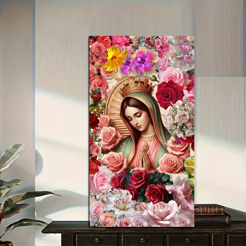 Red Rose VIrgin Mary Flower Di - Resin Art Mary ulasan dan harga