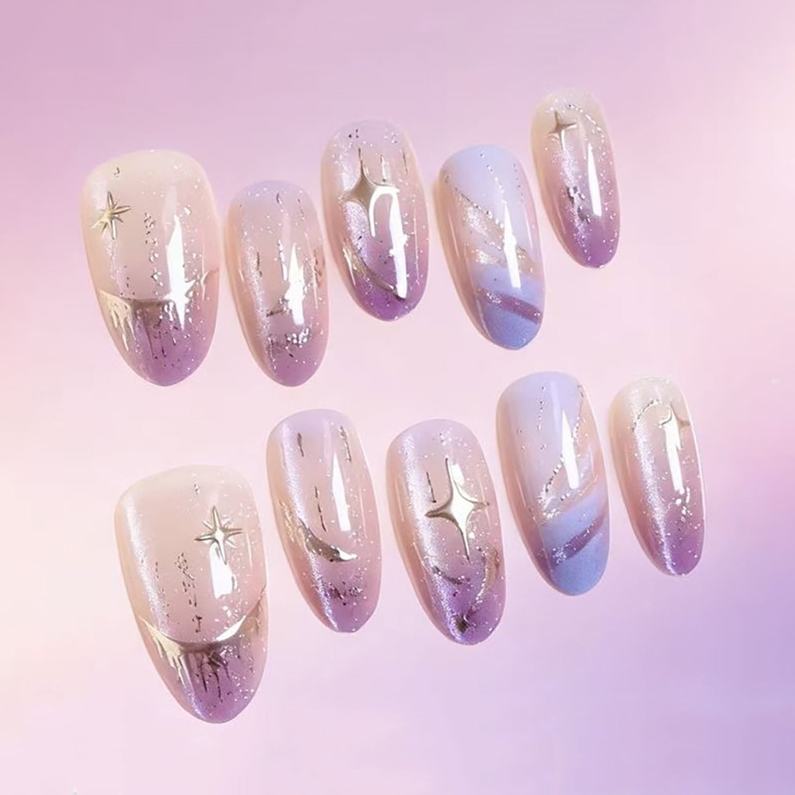 10pcs Cat Eye Purple False Nai - Resin Art Purple ulasan dan harga