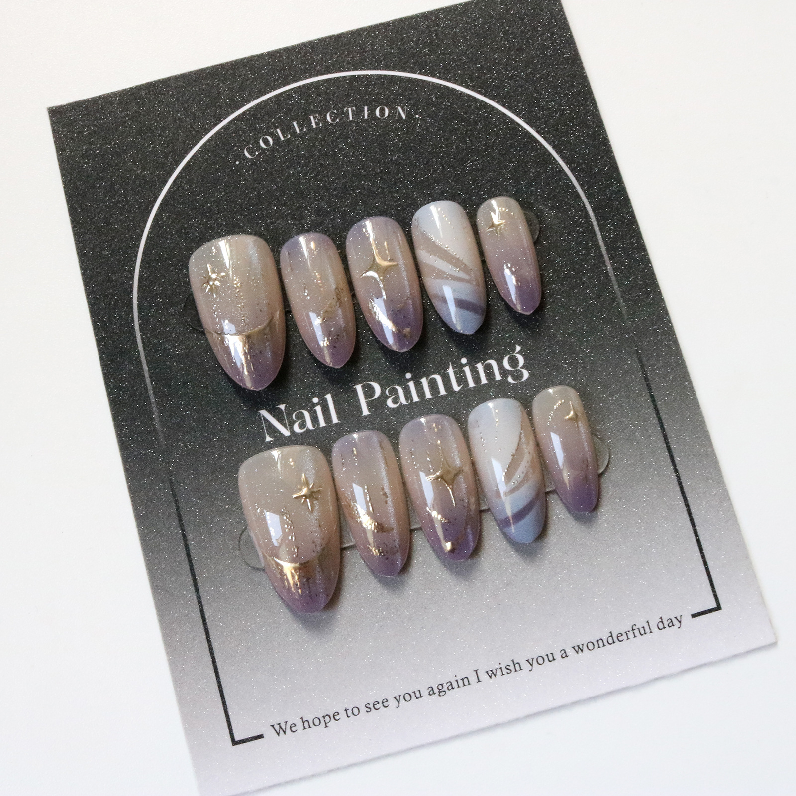 10pcs Cat Eye Purple False Nai - Resin Art Purple ulasan dan harga