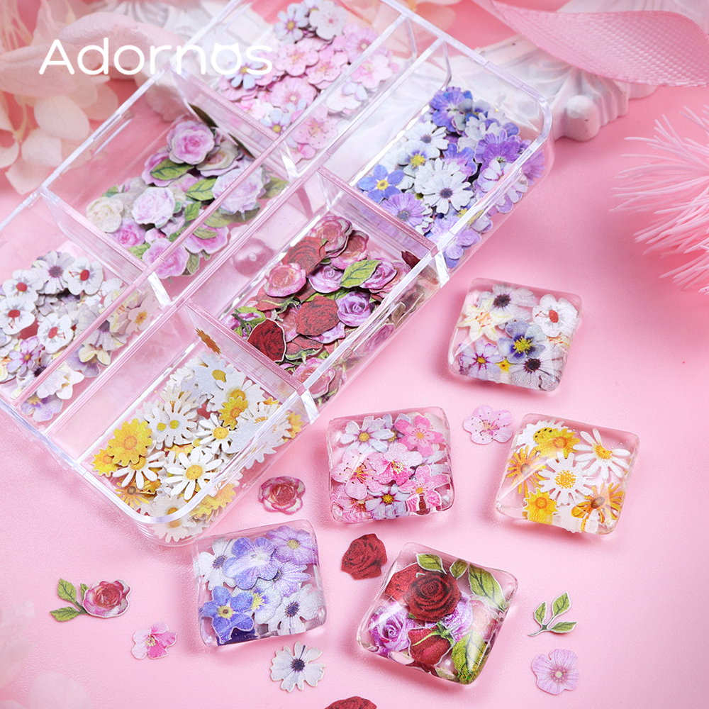 6 Grids Flowers Wood Pulp Chip - Resin Art Design ulasan dan harga