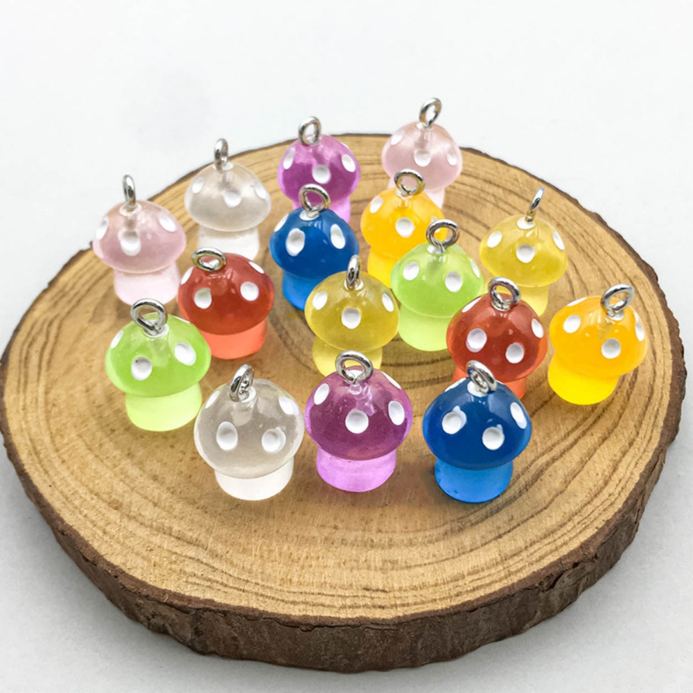 16pcs Luminous Mushroom Charms - Resin Art Jewellery Kit ulasan dan harga