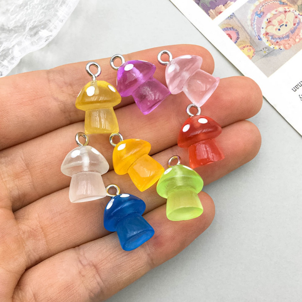 16pcs Luminous Mushroom Charms - Resin Art Jewellery Kit ulasan dan harga