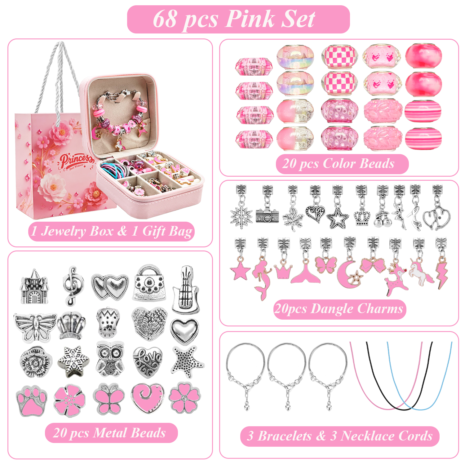 68pcs pink beaded jewelry set, - Resin Art Jewellery Kit ulasan dan harga